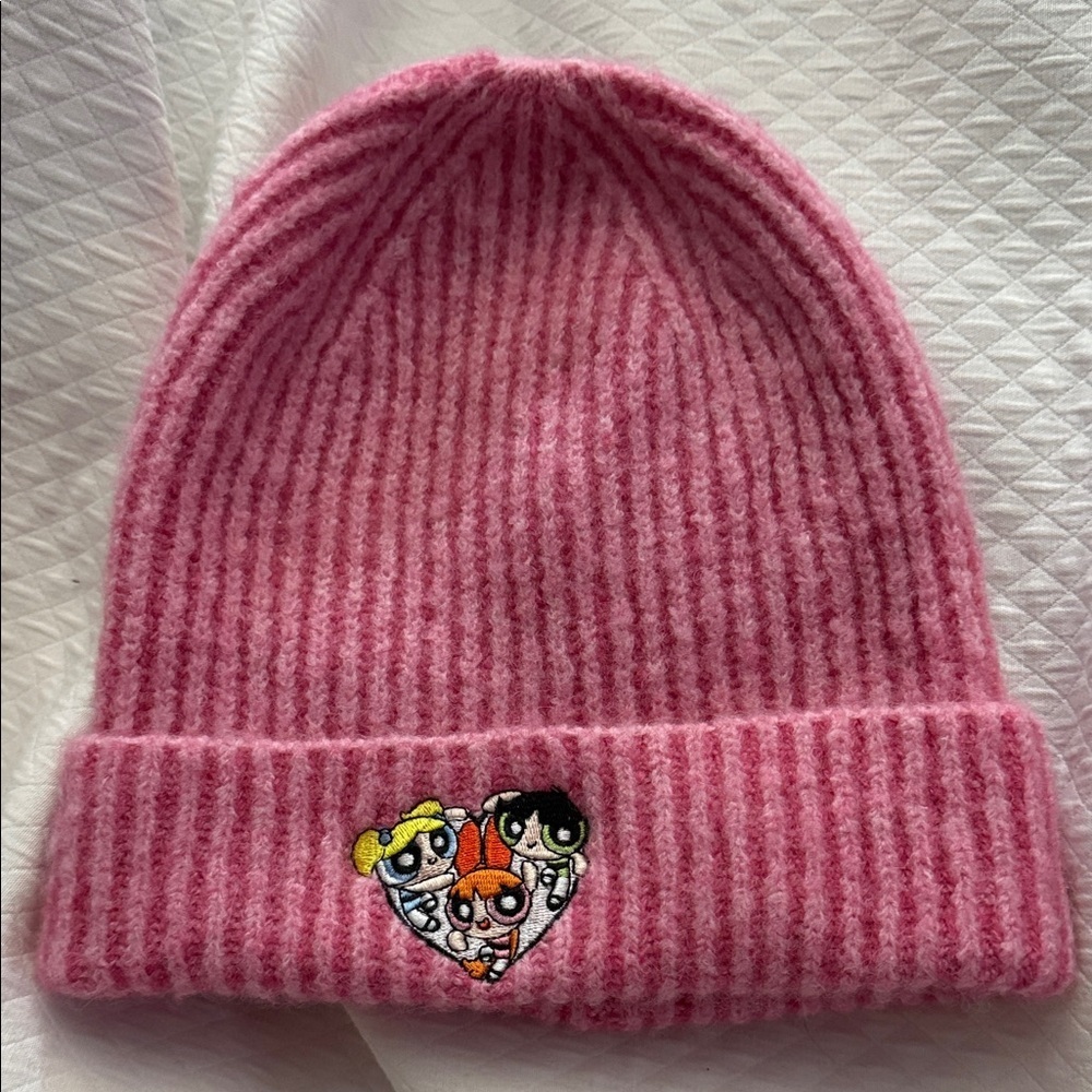 Zara Powderpuff Girls Ribbed Pink beanie Hat Retro Y2K. Like New